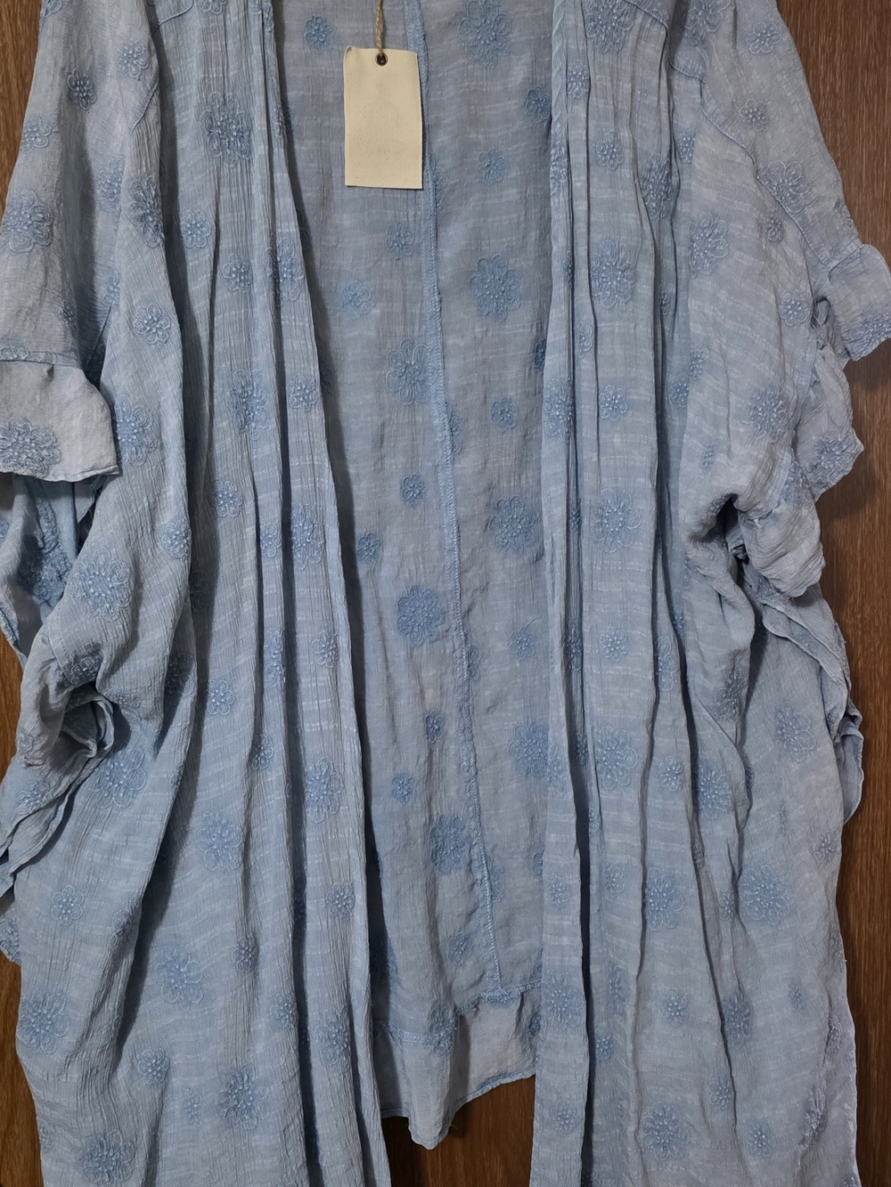 Light Blue Embroidered Women’s Top - Lightweight Buttonless Blouse